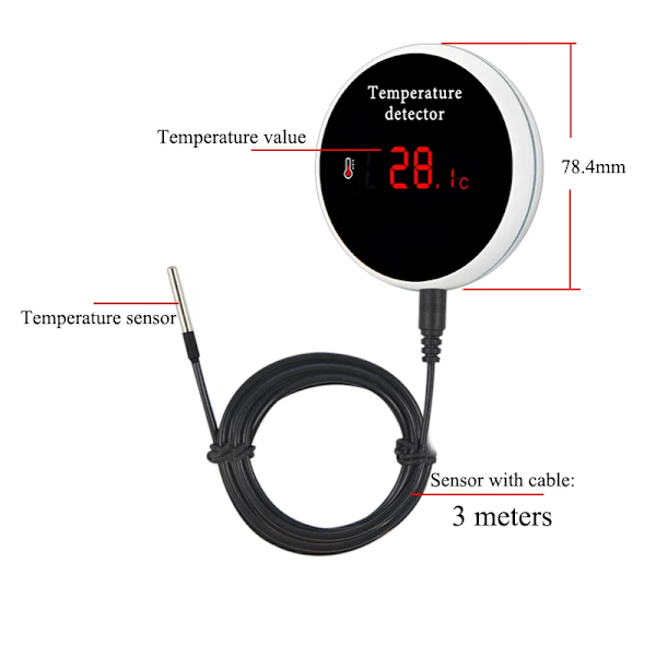 Wifi Temperatur Sensor 3m Tråd Sond Digital Smartlife Termometer