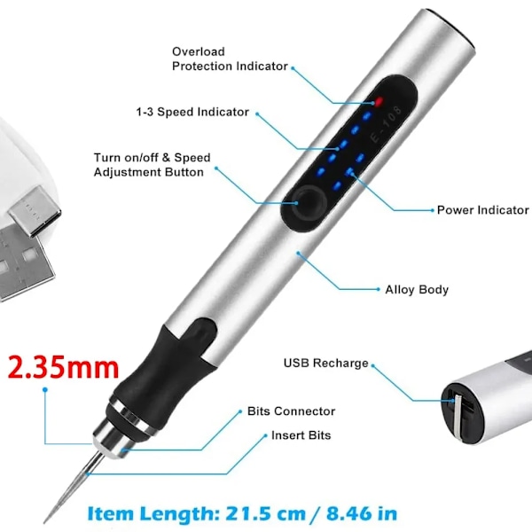 USB Trådlös Rotary Verktyg Kit Träbearbetning Gravering Penna Gör själv För smycken