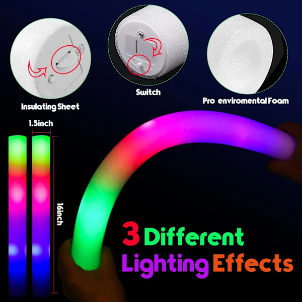 30 bitar Fuam Glow Sticks med 3 Modes Colorful Led Blinkande Glow Stick