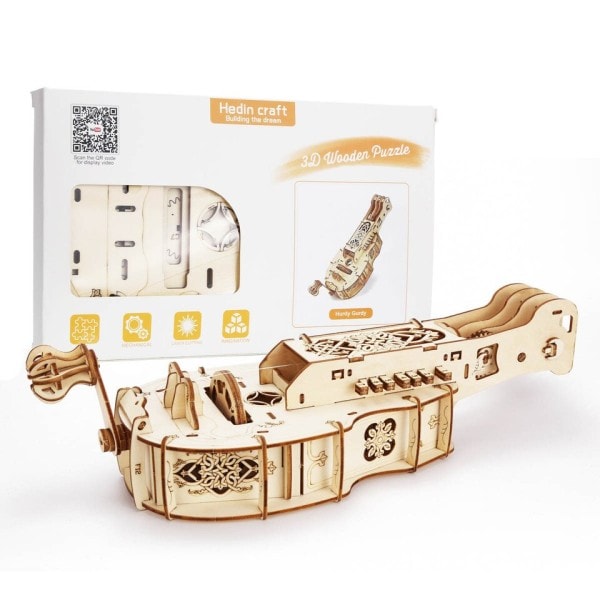 Hurdy Gurdy Mekanisk Modell Gör-det-själv Musikal Instrument 3D Trä Pussel Bygg satser