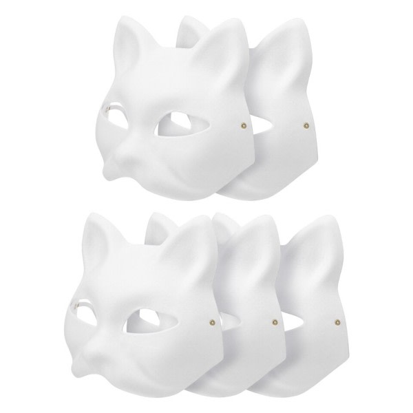 5 pieces White Halloween Cosplay Cat Diy Forface Paintable Par Half Animal Mache Fest