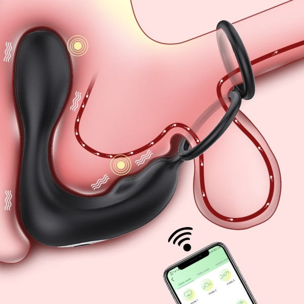 Bluetooth APP Mies Eturauhanen Hieronta Vibraattori Kaksoisrengas Viive Siemensyöksy Anal Plug Stimulaattori Aikuisten Seksi lelut