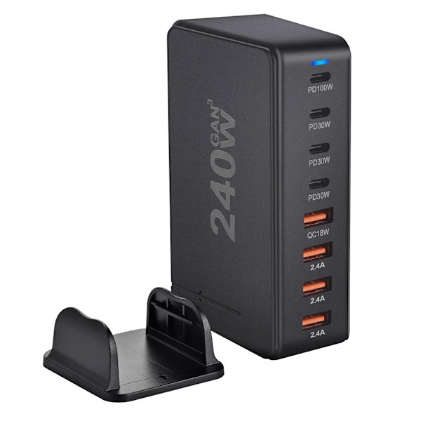 240W  Skrivbord Laddare 8-portar USB Typ C PD Laddare Snabb Ladda 3.0 USB Typ C Snabb Laddare