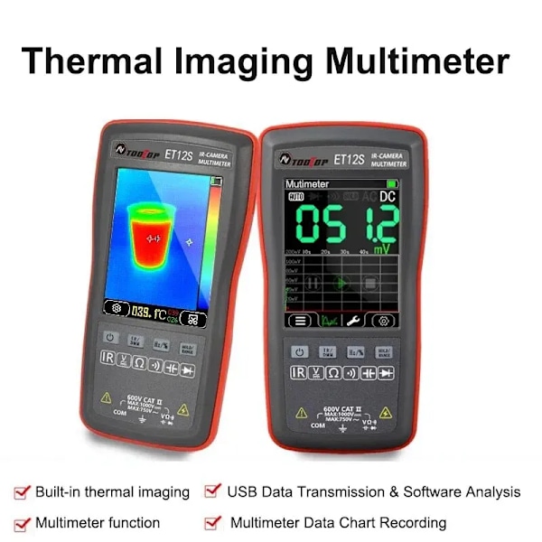 Termisk Imaging Kamera Multimeter 2 IN 1 Thermal Imager 2,8-tommers Touch Screen IR Kamera Solar Circuit Automotive Detect