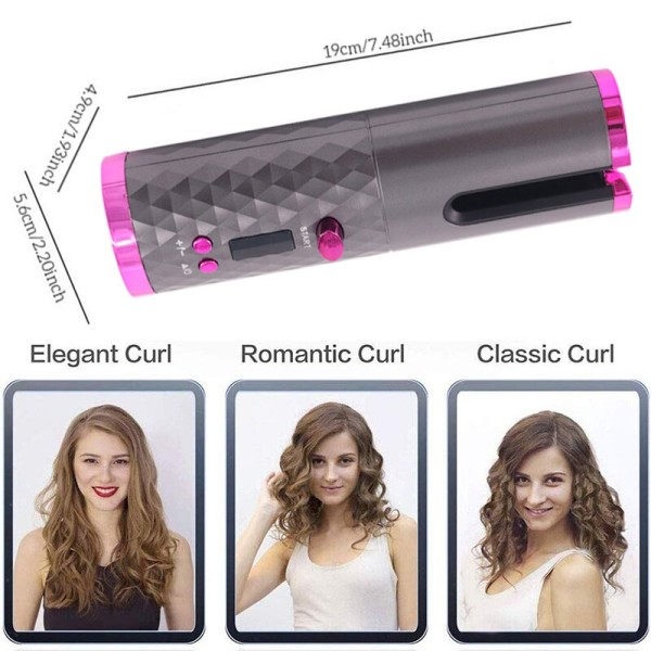 Curling Iron Trådløs Automatisk Hår Curler USB Genopladelig Krøller Bølger LCD Skærm
