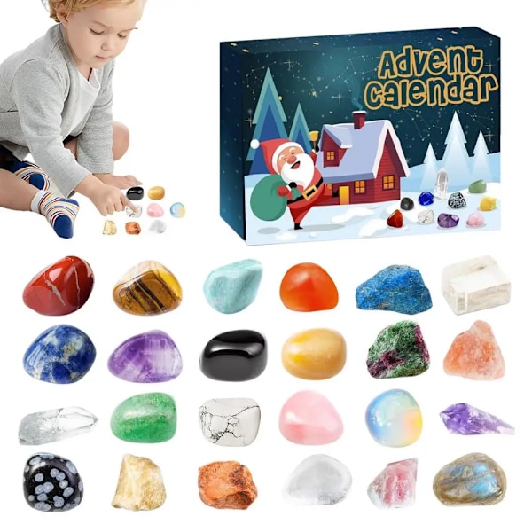 Jul advent kalender 24 dager naturlig krystall edelsten stein mineraler boks