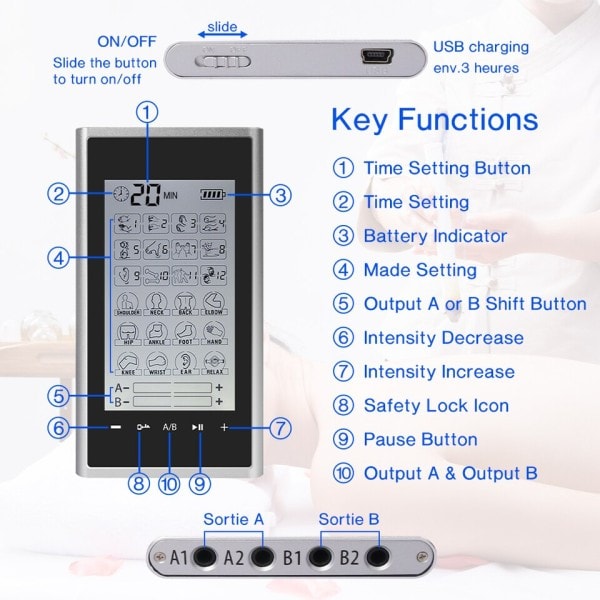 Eletric Professional Muscle  stimulator 24 Modes EMS 4 Output Channel Shytherapy Tens Machine