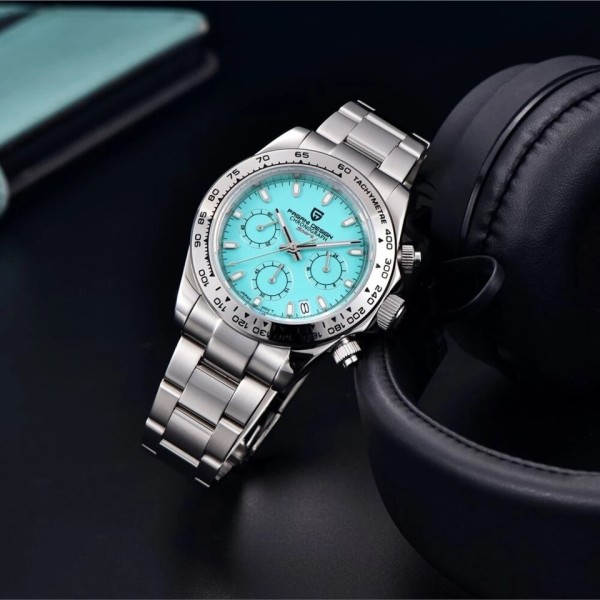 Rustfrit stål Bezel Mænd Quartz Armbåndsure Luksus Safir Glas Kronograf Ur