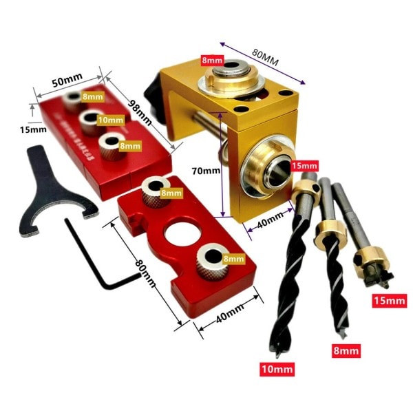 3 I 1 Dwelling Jig Master Kit Trebearbeiding Justerbar Aluminium Drilling Guide Locator med 8/10/15mm Drill