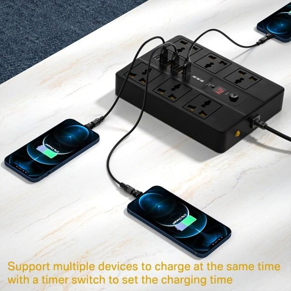 6 porttia 20W PD QC3.0 USB pikalaturi tyyppi C pikalataus asema sovitin 3000W 6 AC pistorasiat virta liuska