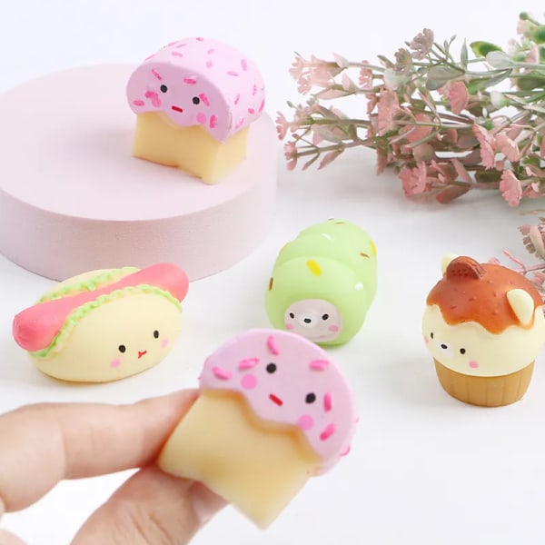 8 Pieces Mochi Squishy Decompressio Bake Mini Legetøj Squeeze Soft Sticky Stress Relief Sjove Fidget Mini Legetøj