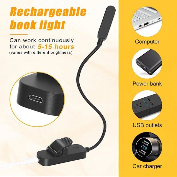 Bok Lätt  Mini USB Led Laddningsbar Flexibel Natt Ljus Klämbar Skrivbordslampa Ljus Läslampa för resor Sovrum Bok