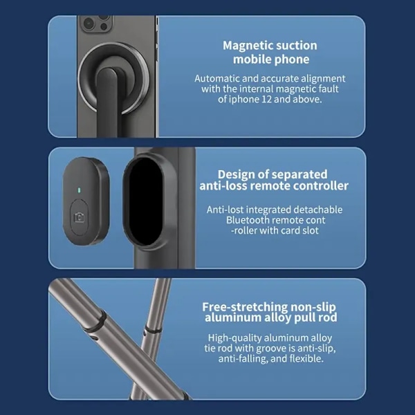 Mobil telefon Stativ Bluetooth Selfie Stick Magnetisk Handhållen Kamera Stabilisator Skrivbord Integrerad Tiktok Live Triangel Stativ