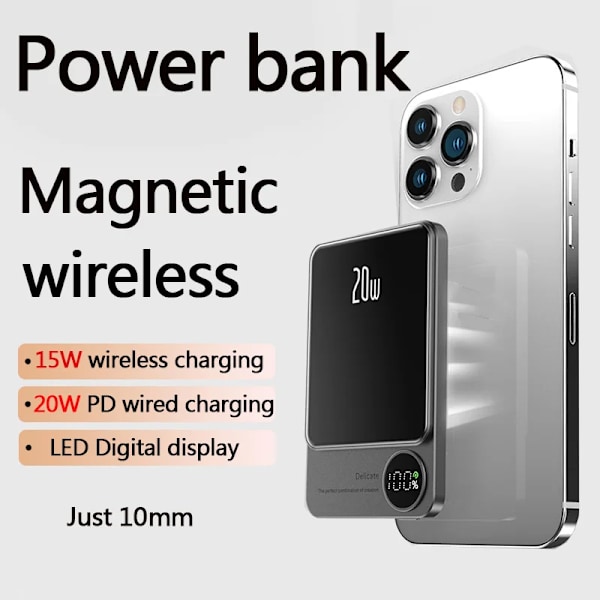 10000mAh legering Macsafe Powerbank Magnetic Power Bank Trådlös Snabb Laddare