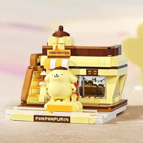 Sanrio Anime Hello Kitty Pochacco Cinnamoroll Pompompurin Kuromi House Bilding Blocks Bricks