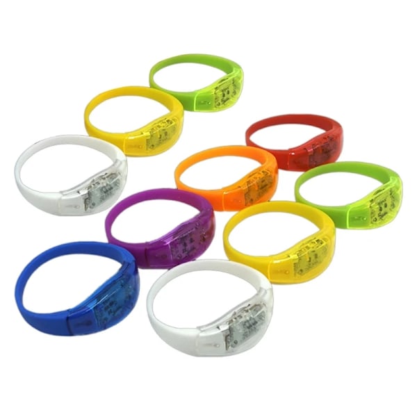 10 bitar Röst Aktiverat Ljud Kontroll LED Armband Blinkande Silicon Bangle Dekor
