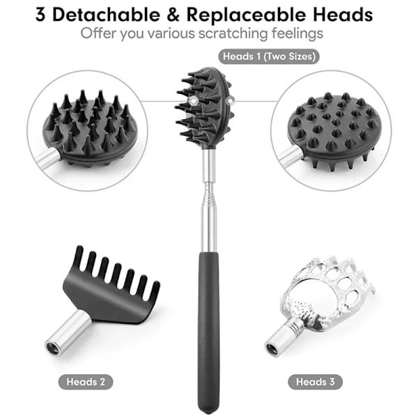3 bitar Back Scratcher Teleskopisk Scratching Back Scratcher Massager Kit Scraper