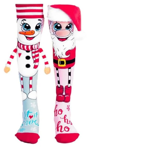 Tecknad jul knä höga strumpor tomten & snögubbe nyhet kvinnor's mys tofflor strumpor