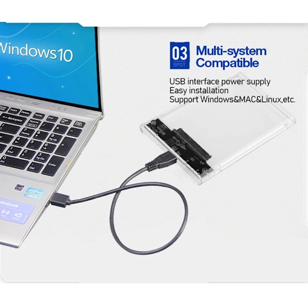 3,0/2.0 HDD Kassering  2,5tommers SATA SSD Hard Disk Eske med 5Gbps Transfer Speed og Transparent Design Mobil Ekstern hus