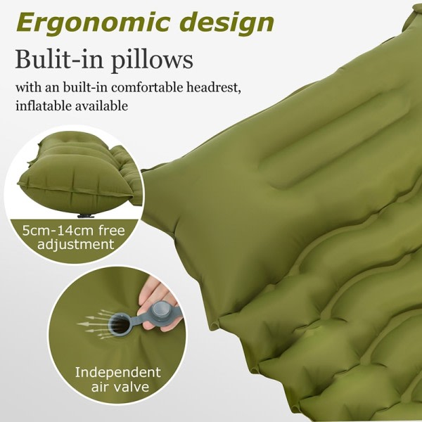 Dobbelt soveunderlag for camping selvoppblåsende matte sove madrass med pute