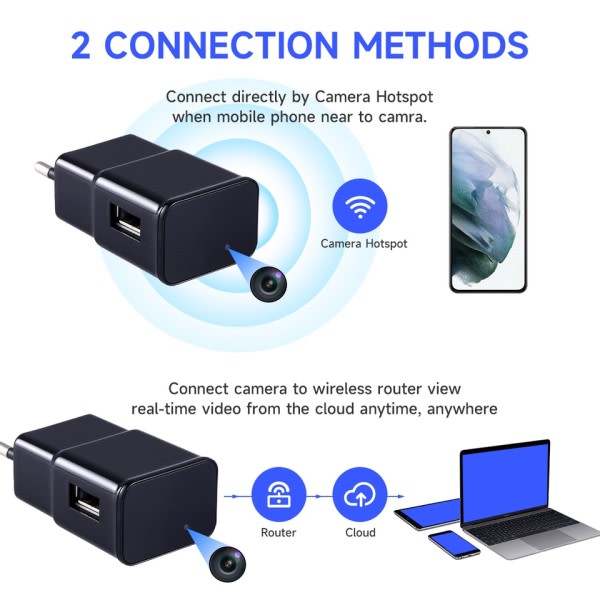 1080P Mini Overvåking kameraer vegg plugg med wifi lader USB trådløst bærbart videokamera