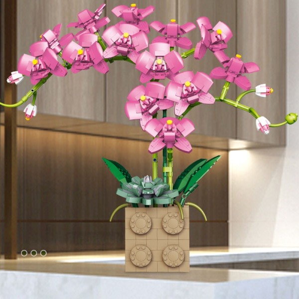 Vaaleanpunainen rakennus lohko kukka orkidea sarja bonsai tyttö rakennus lelu