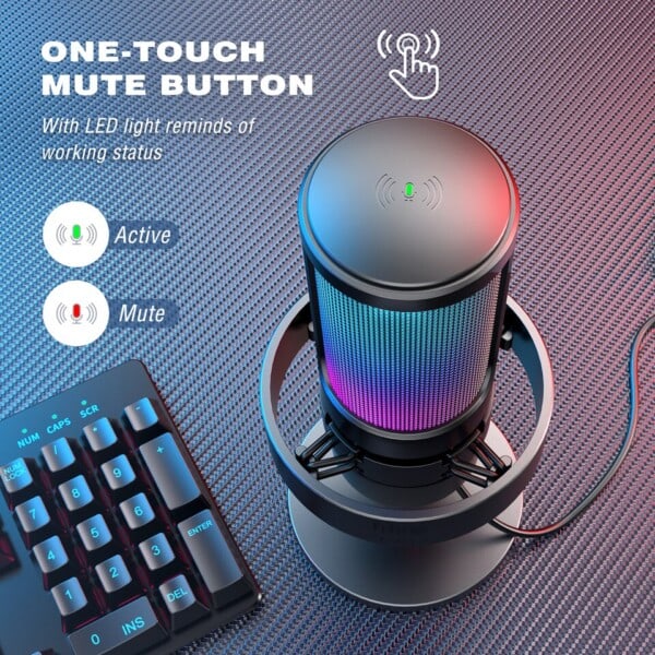 USB mikrofon til optagelse og streaming på pc og Mac,Headphone output og touch-mute knap