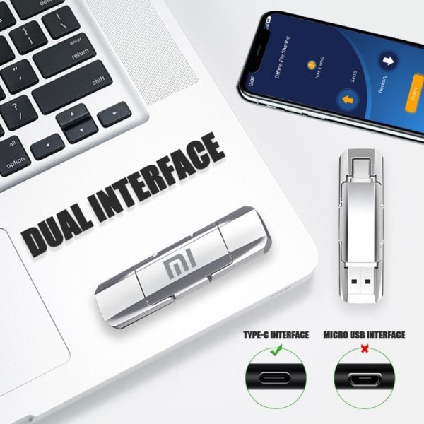 2TB Metal U Disk 2 IN 1 OTG  Flash Drive USB 3.1  Pen Drives Memory Stick