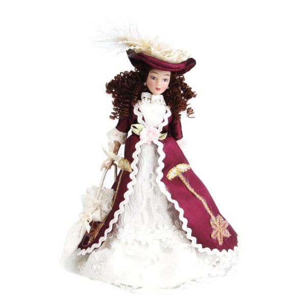 1/12 Dollhouse Miniatyr Porslin Dockor Klassisk Dam Docka med hatt