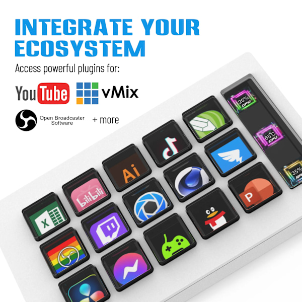 Visual Tangentbord LCD Knapp 15 Keys Live Content Creation Controller Custom Knapp För Windows/MacOS/Android/iOS