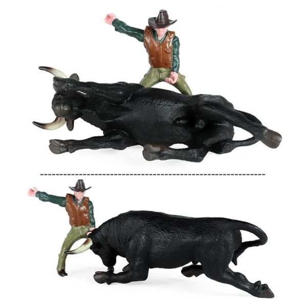 PVC modell djur leksaker rodeo tjur med ryttare samlarobjekt statisk plast leksak