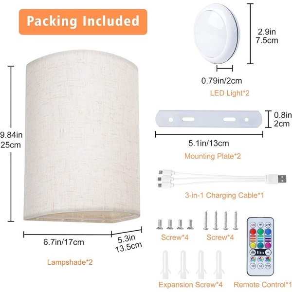 RGBW trådlös vägg lampa med tyg lampskärm fjärrkontroll dimbar timing vägg lampa
