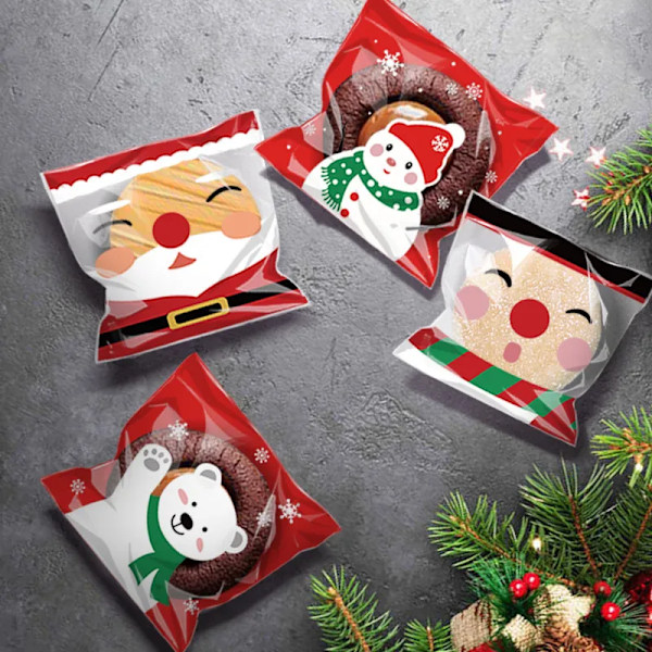 100 stykker jule gave pose selv klebende cookies godteri innpakning pose