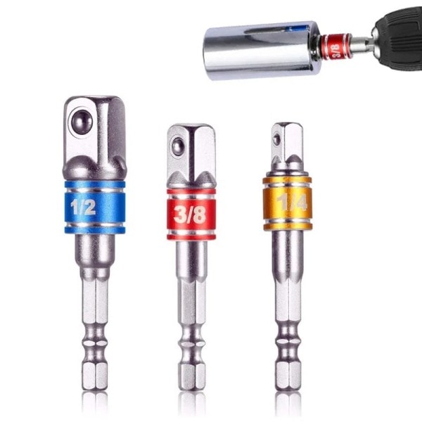 3 pieces Slag Driver Socket Extension Adapter Extended Converter Power Drill Sex To High Speed Mut Hann Firkant nøkkel