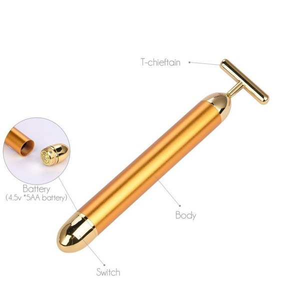 24k Guld Face Lift Bar Roller Vibration Banning Massager Ansiktsbehandling Stick Ansiktsbehandling Skönhet Hudvård