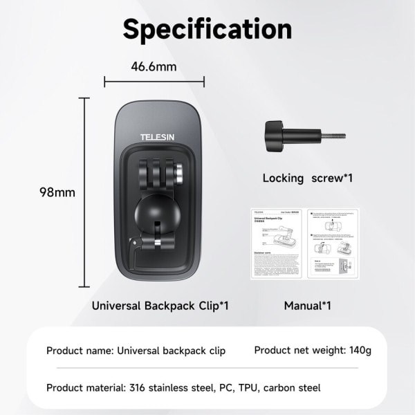 360° Rotation Magnetisk Ryggsäck Klämma Klämma Fäste för GoPro Hero 11 10 9 8 7 6 5 Insta360 DJI Action Kamera Tillbehör