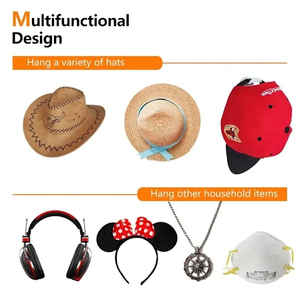 10 bitar  Baseball Hatt Hook Hatt Sticking Hook Spårlös Hook Svart Minimalist Design Hatt rack