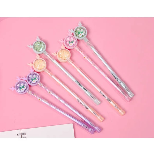 50 stykker Kawaii Pailletter Gel Pen Sød Sommerfugl Bunny Fawn Daisy Signatur Pen