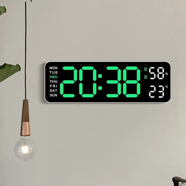 Stor Digital Vägg Klocka Temperatur och Fuktighet Vecka Display Ljusstyrka Justerbar Elektronisk LED Bord Varm Klocka 12/24H