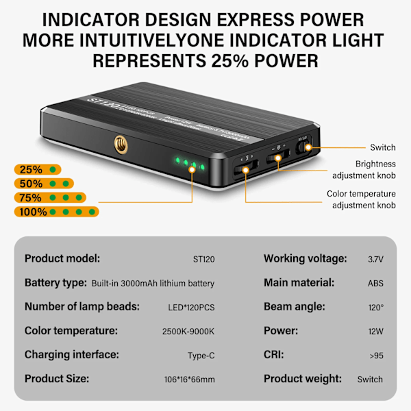 LED Video Ljus Fill Ljus Uppladdningsbart 3000 MAh Justerat 3 Ljus