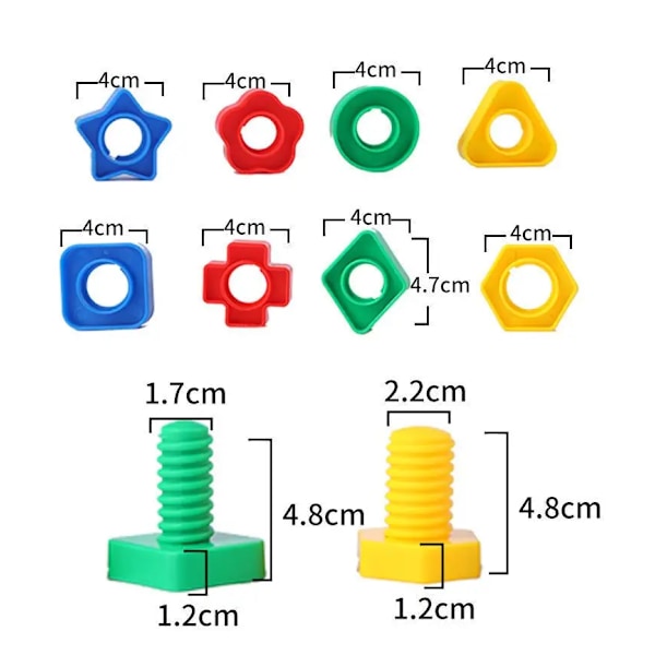 5 sett skrue byggeblokker plast innsats blokker mutter form leker