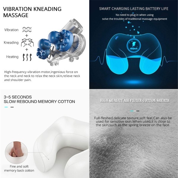 Elektrisk Nakke Massager U formet Pude Multifunktionel Bærbar Skulder Cervikal Massager