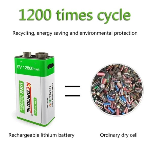 9V Genopladeligt Batteri 12800mAh 6F22 Mikro USB 9v Li-ion Lithium Batterier til Multimeter Mikrofon Legetøj