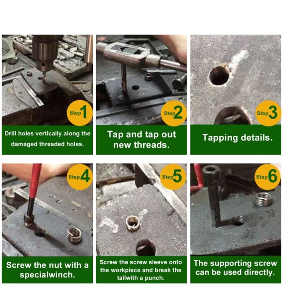 131 stk Tråder Reparasjon Verktøy M5 M6 M8 M10 M12 Spiral Drill Innsetting Installasjon Kit Motor Blokk Gjenoppretting skadet sett