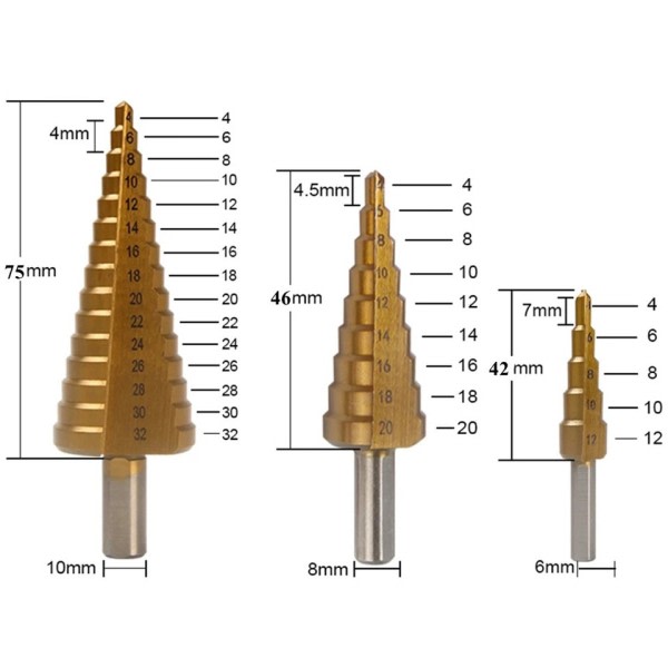 6 stk trinn bor bits sag bor bits sett titan freser 4-12 4-20 4-32mm 3 6 8mm