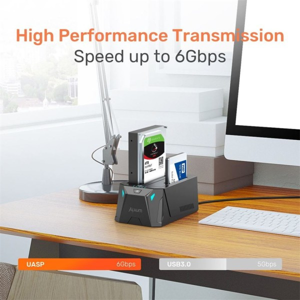 Dual Bay SSD Hard Drive Dokking Stasjon USB C to SATA HDD Docking Station