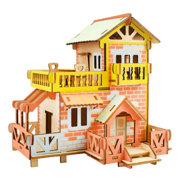 Montessori træ puslespil legetøj til børn piger gør-det-selv land villa model byggesæt