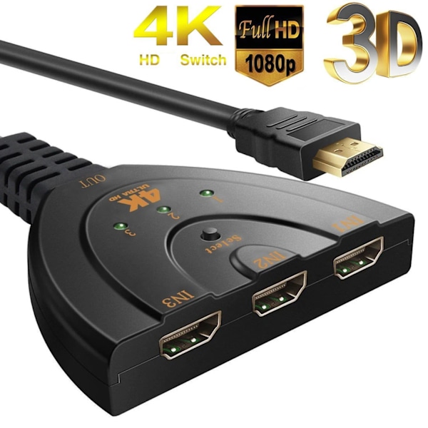 Mini 3 Port 1.4b 4K Switcher Splitter 1080P 3 in 1 out Port Hub
