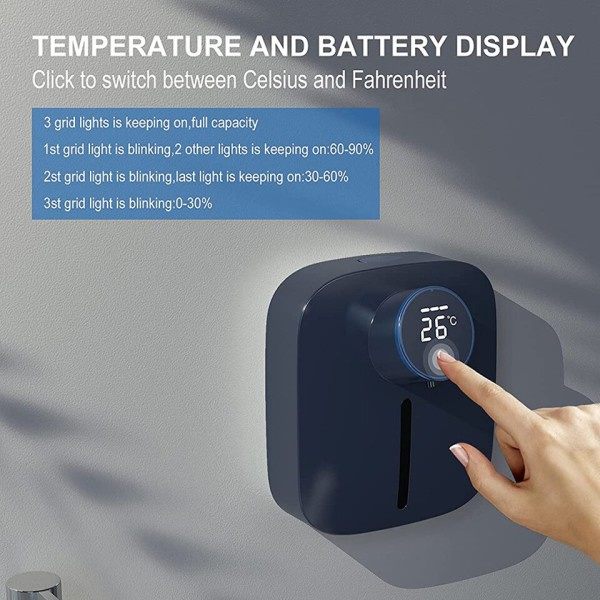 Vægmonteret Sæbe Dispenser Elektrisk skummende LED Temperatur Skærm Ikke-kontakt Infrarød Sensor Sæbe Dispenser
