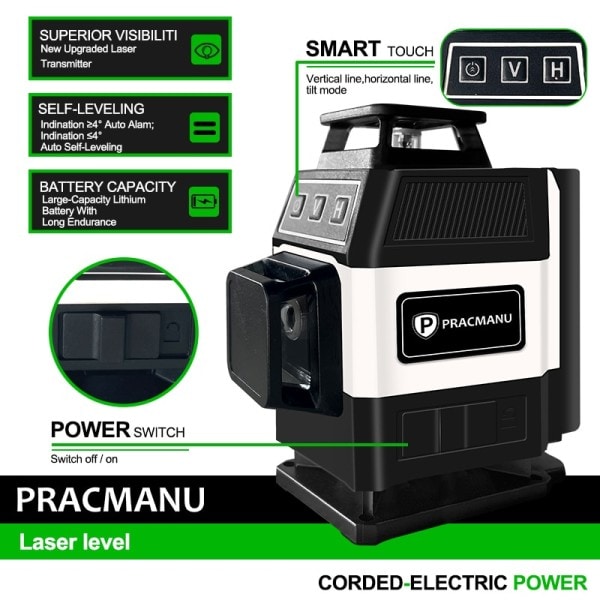 Mini 16 linjaa 4D laser taso vihreä linjat itsetasaava vaaka ja pysty tehokas vihreä säteet laser taso